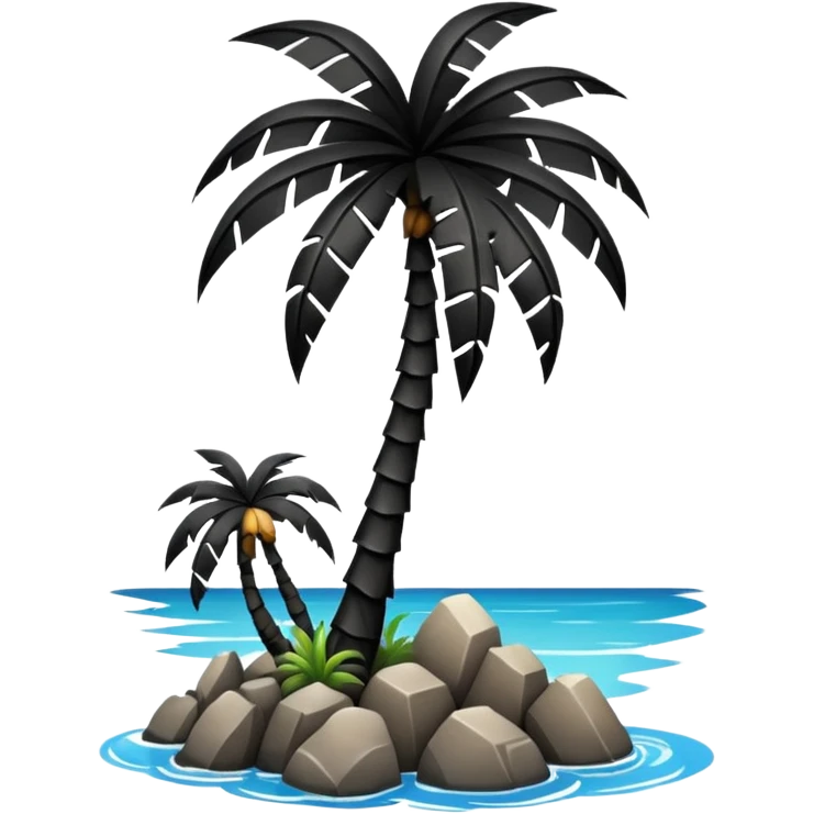 Palmera de color negro y isla negra emoji