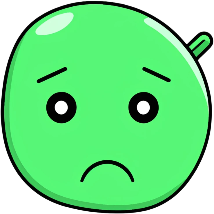 Minimalist Maya-style sad face emoji with no reply message, only white and deep green colors, flat design, clean lines emoji
