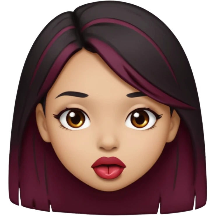 Brown light skin girl straight black/marroon hair biting her lips and blushing emoji