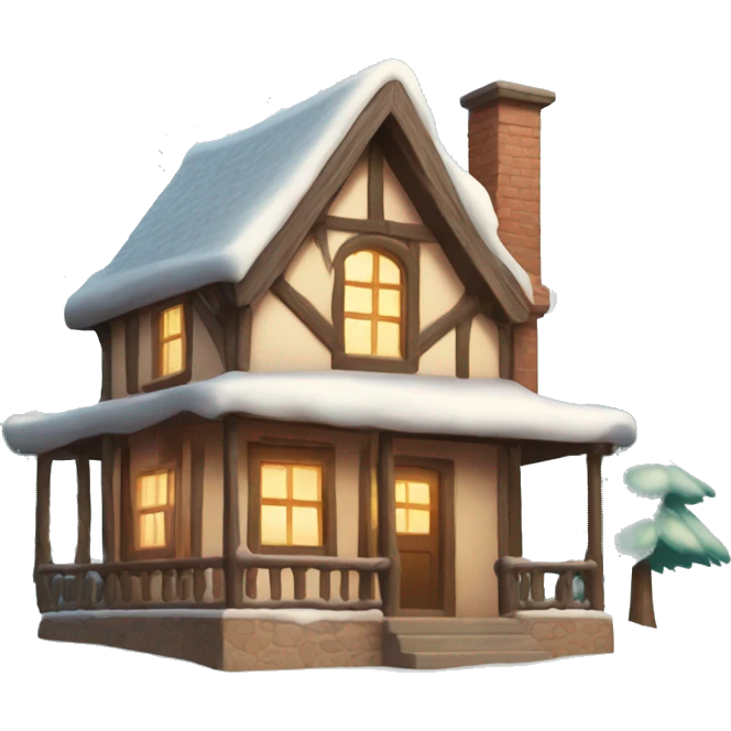 christmas cottage house with snow emoji