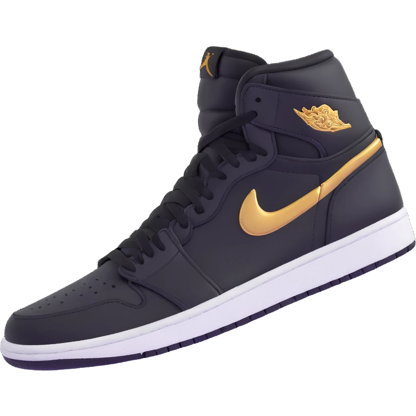 Jordan 1 sneaker, all black with a metallic gold swoosh emoji