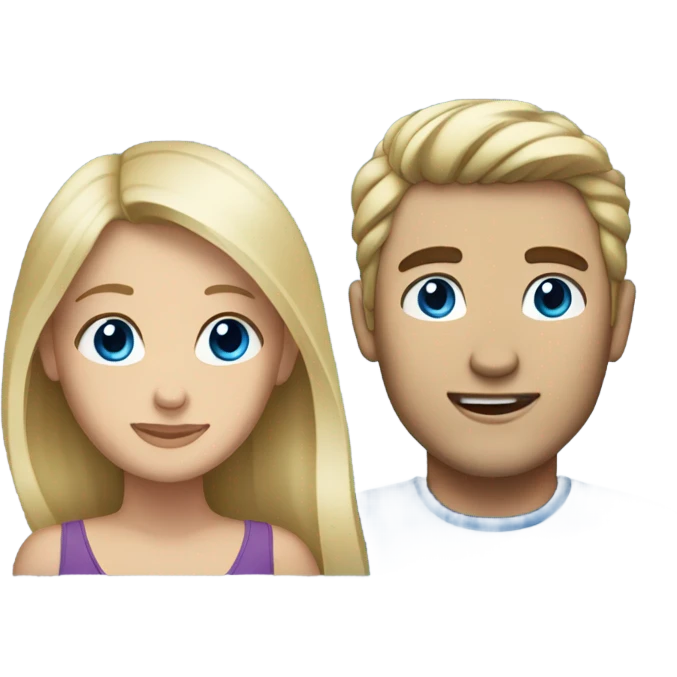A blonde haired woman and a man with dark brown hair. They both have blue eyes  emoji