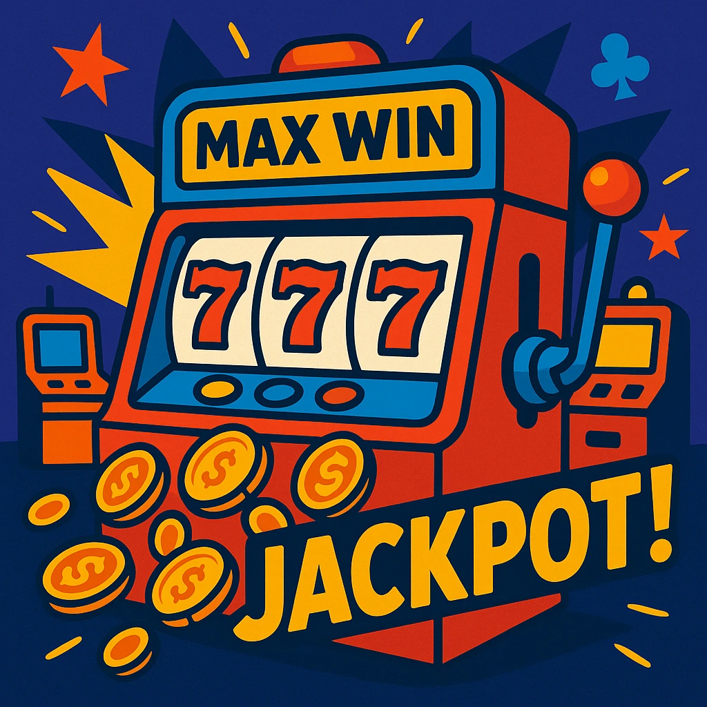 casino max win and more, slot machine jackpot, vibrant cartoon style emoji