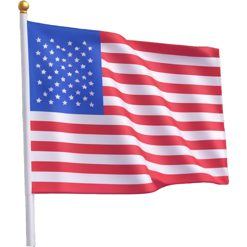 United States flag with simple 3D emoji style, basic red and white stripes, blue rectangle in the top left, no stars, no text, slight 3D shading emoji