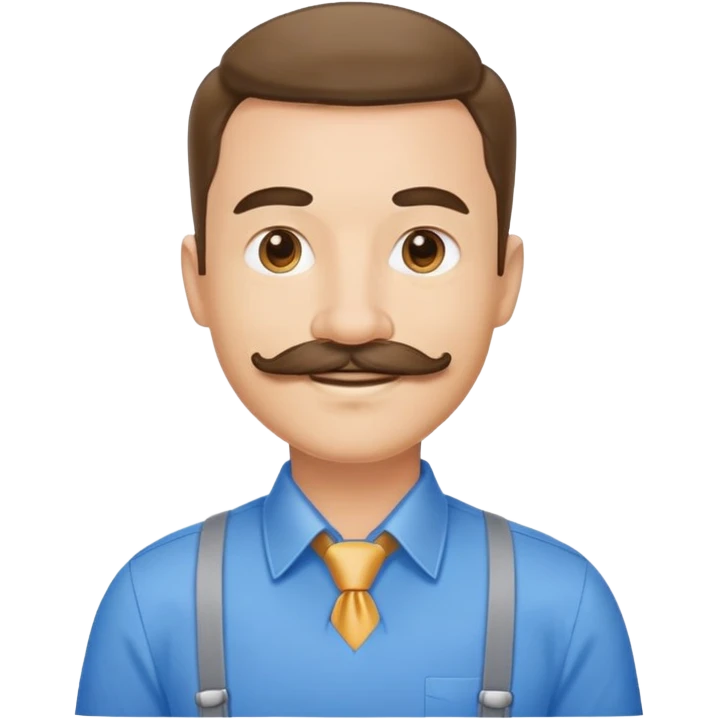 Business owner, well dressed, blue shirt, mustache, happy emoji