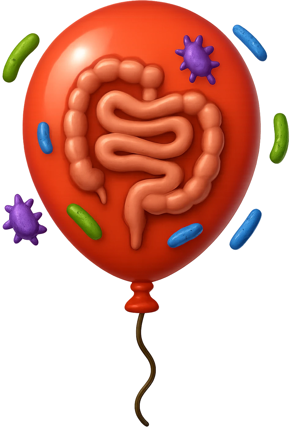 emoji stile iphone di un palloncino con intestino dentro e batteri intestinali intorno emoji
