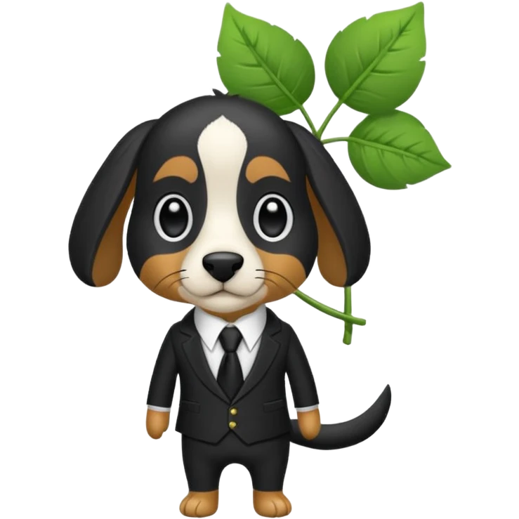 Un Springer allemand noir en costard-cravate et dans la petite poche du costard il y a un trèfle à quatre feuilles emoji