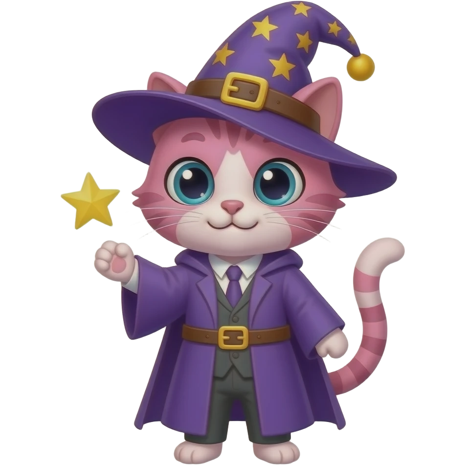 pink cat wizard waving emoji