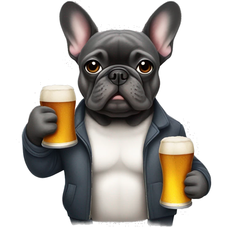 French bulldog dark grey holding a beer emoji