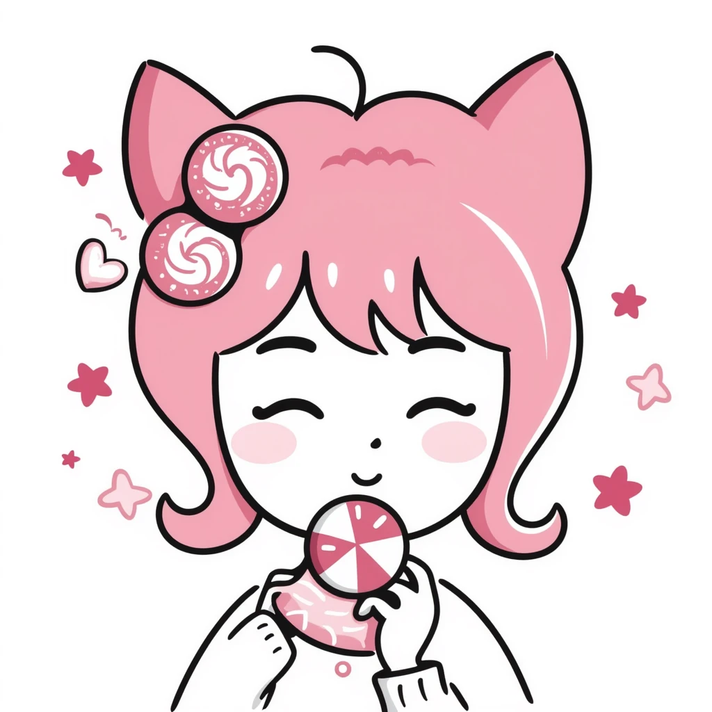 portrait background in pink candy color scheme, Japanese hand-drawn style, soft and dreamy, with candy elements, suitable for avatars, transparent or soft gradient background emoji
