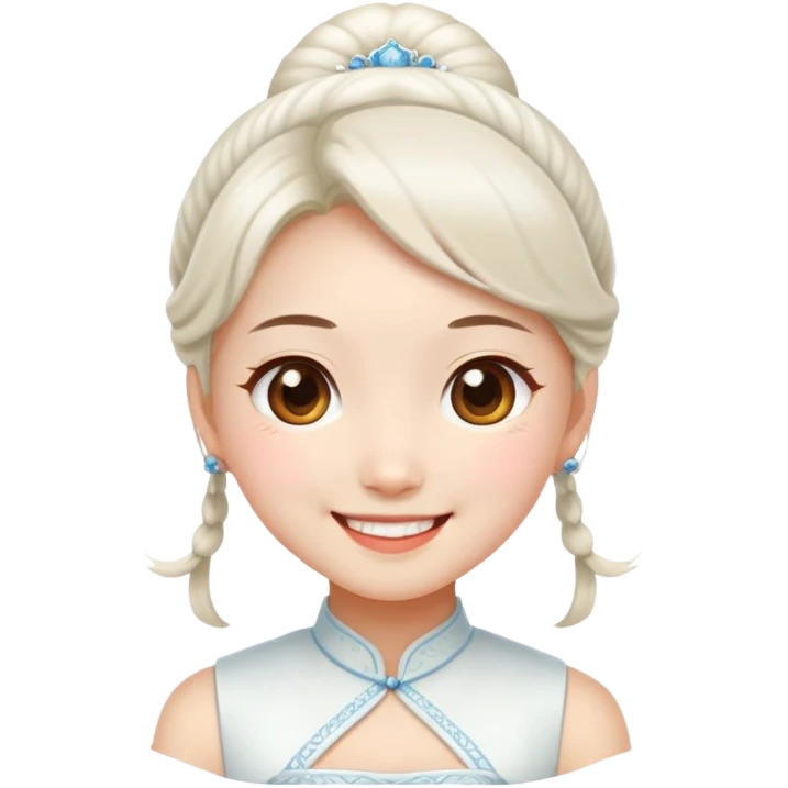 a chinese girl wear white dress smiling emoji