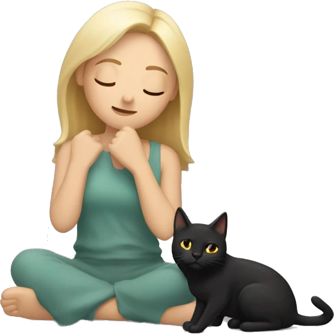 mujer rubia durmiendo con gato negro emoji