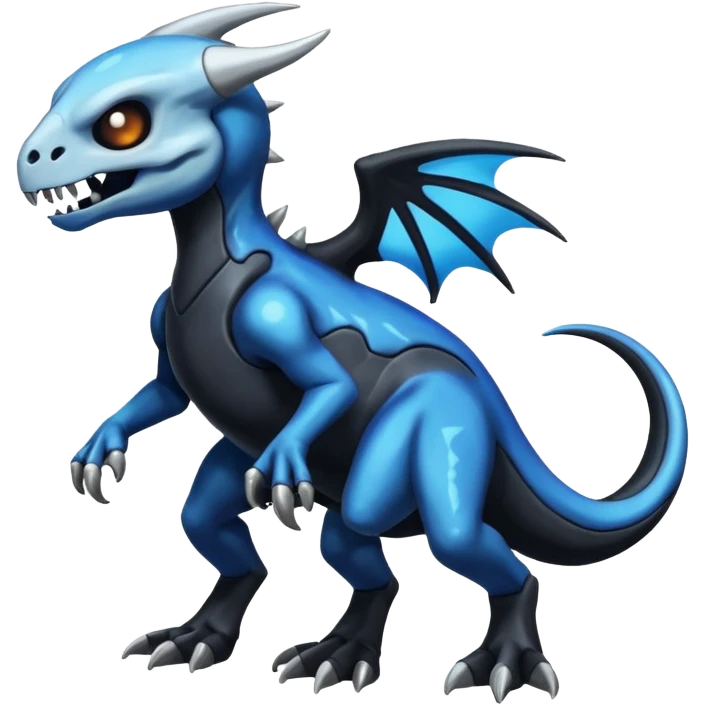 Shiny Dark Black And Blue Duskull-Cubone-Salandit-Fakémon-hybrid-creature (full body)  emoji