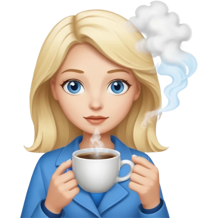 Blonde with blue eyes  with hot coffee emoji