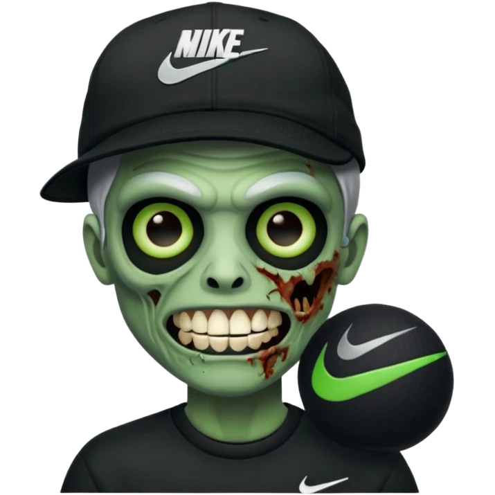 Faça um zombie com uma blusa da Nike preta com um boné preto da Nike tbm, que o zombie tenha dentes de prata  emoji