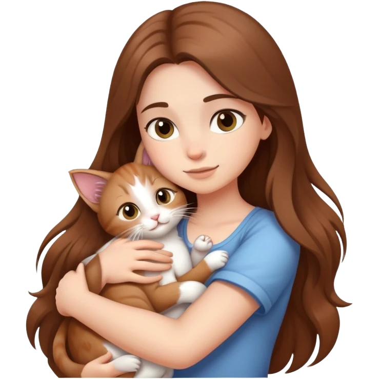 A girl with long  hair tightly hugged a kitten emoji