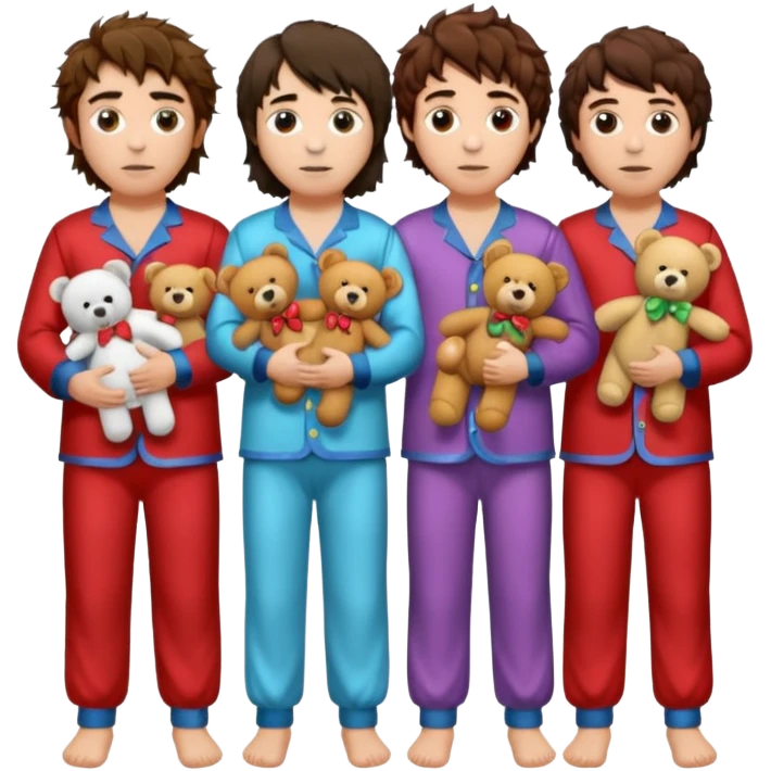 the four members of the band greta van fleet wearing pajamas and holding teddy bears emoji