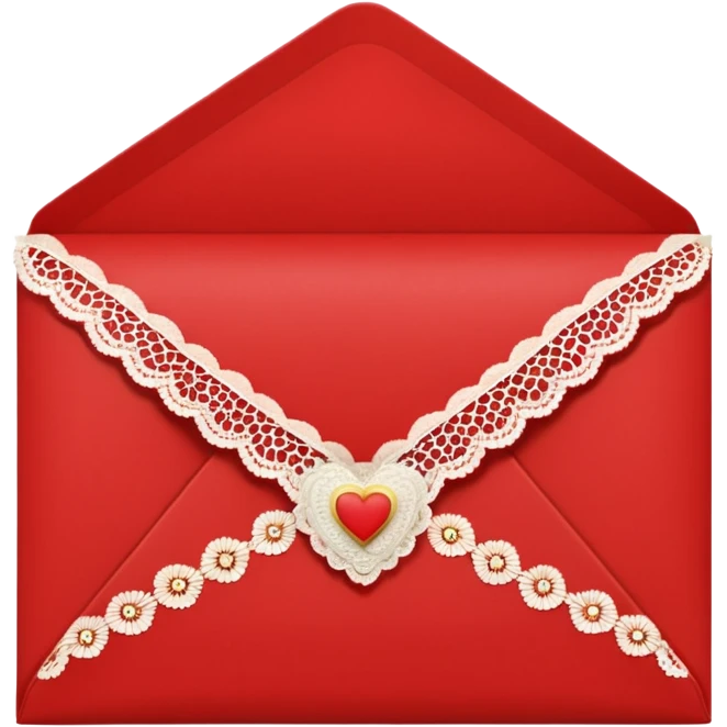 a red romantic closed envelope with yellowish white lace decoration emoji