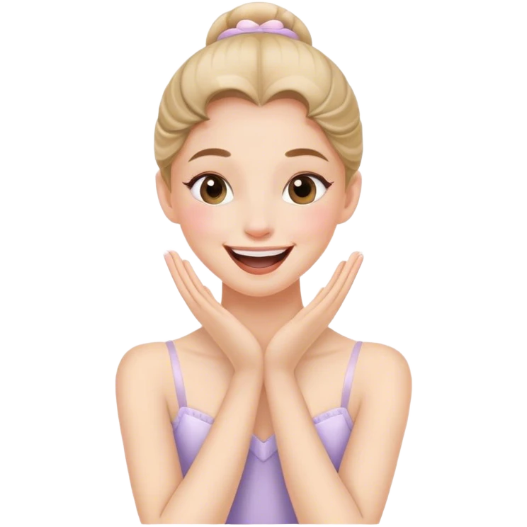The ballerina laughs sweetly, covering her mouth with her hand emoji