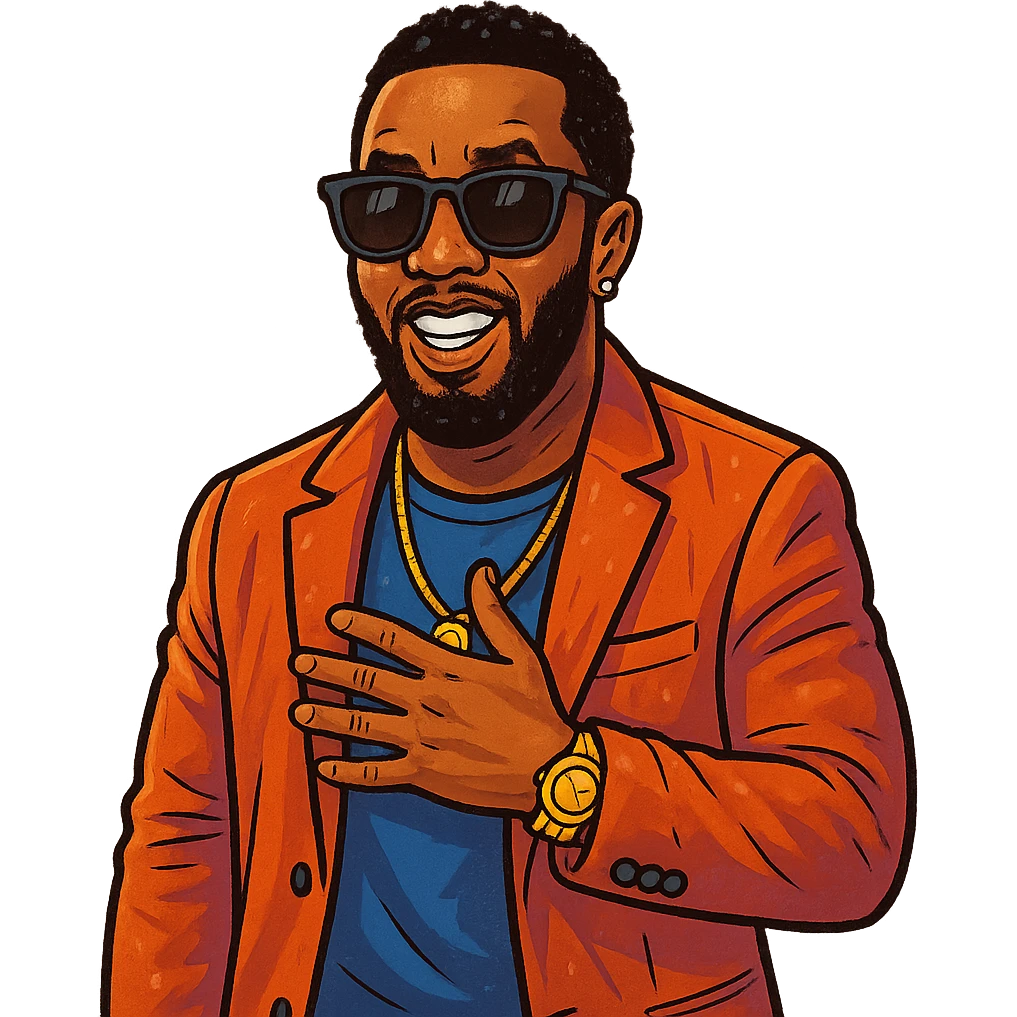 Diddy, the famous rapper and music producer, depicted in a fun and recognizable way, with sunglasses and stylish clothing emoji