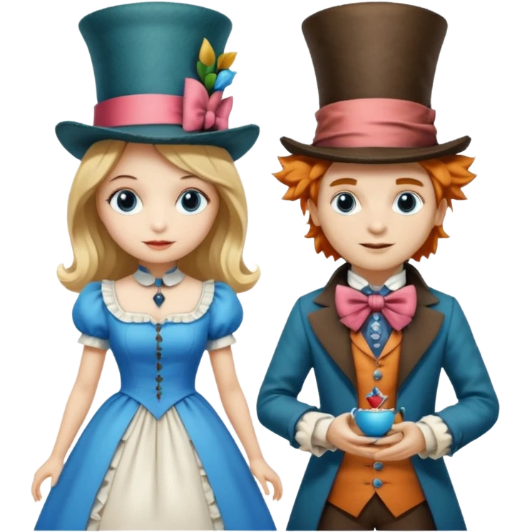 Isolated, detaile illustration of the most incredibly realistic, modern style Alice in wonderland madhadder
figurine imaginable, toy style. emoji