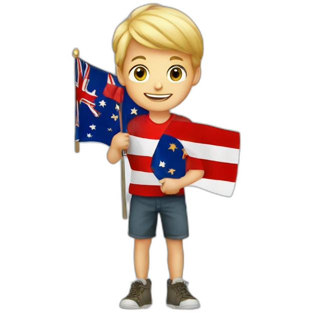 a young blond boy holding a flag "vivouk lamouk" emoji