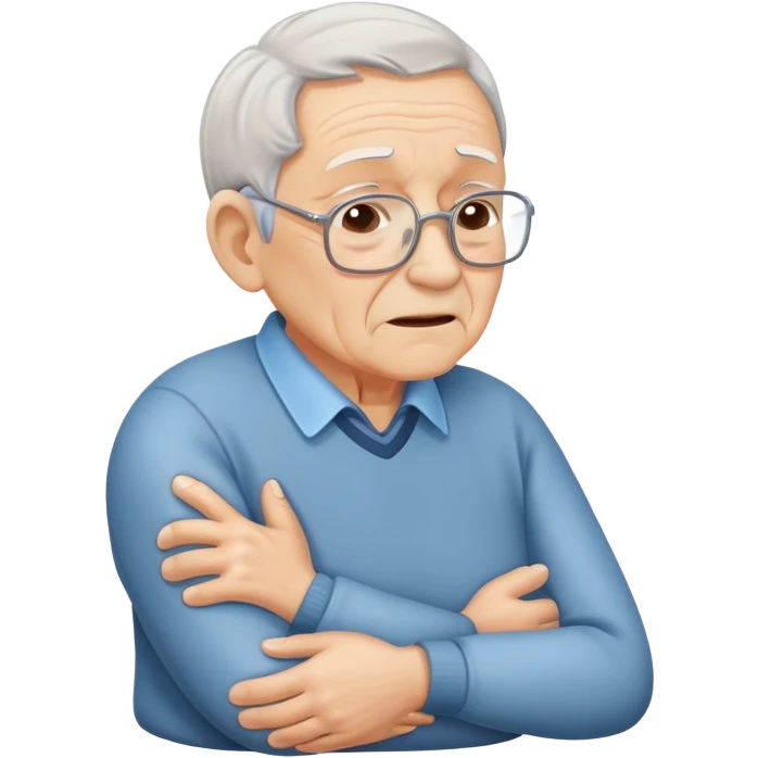 elderly person standing, holding their back in pain emoji