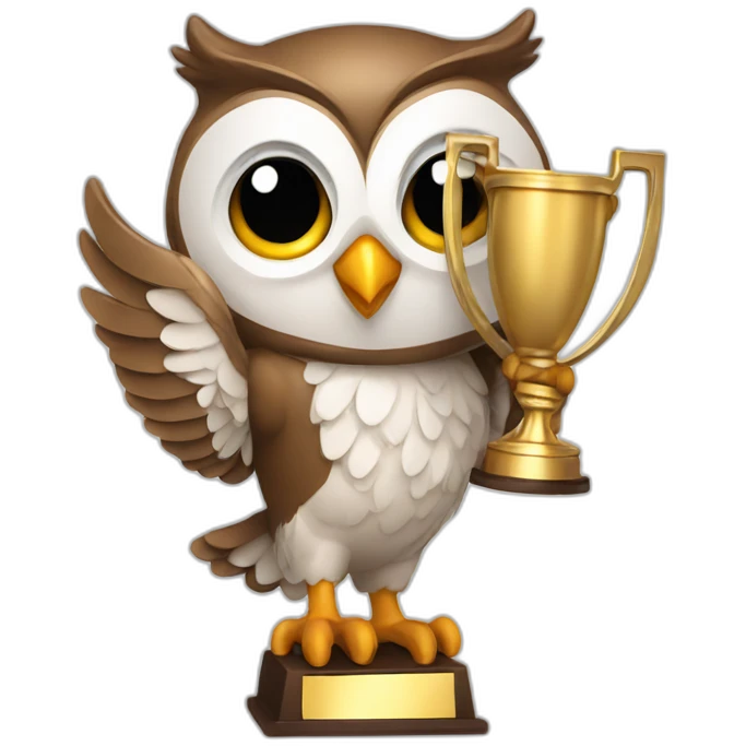 happy owl with trophy emoji