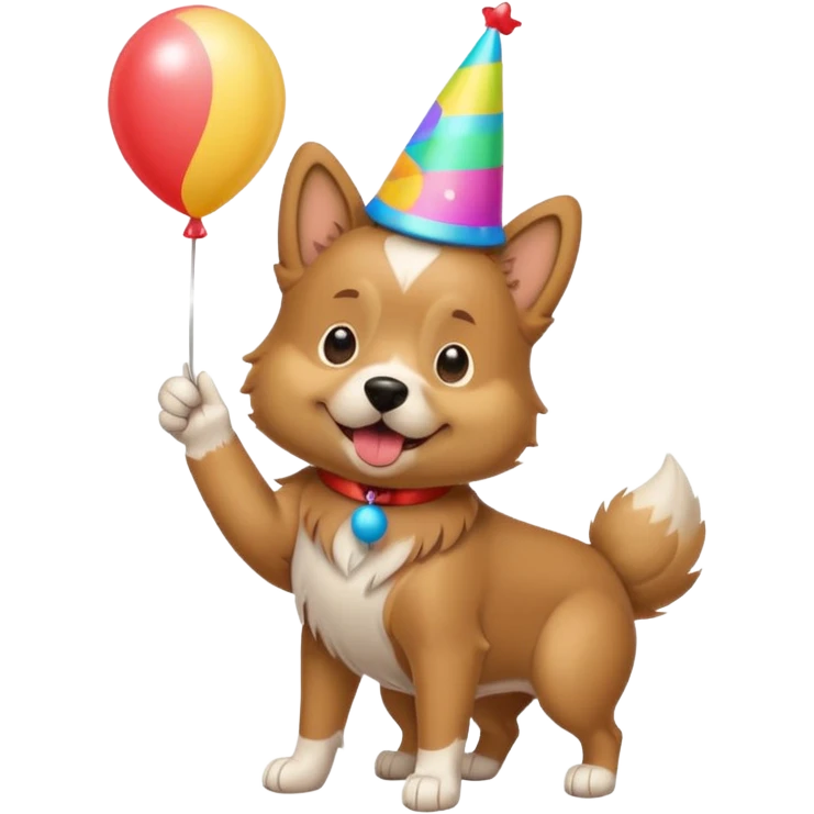A dog wearing a party hat, wagging its tail while holding a tiny balloon.

















 emoji