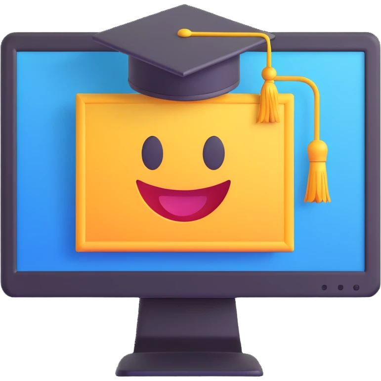 designer education theme, computer monitor and diploma, 3D emoji style emoji