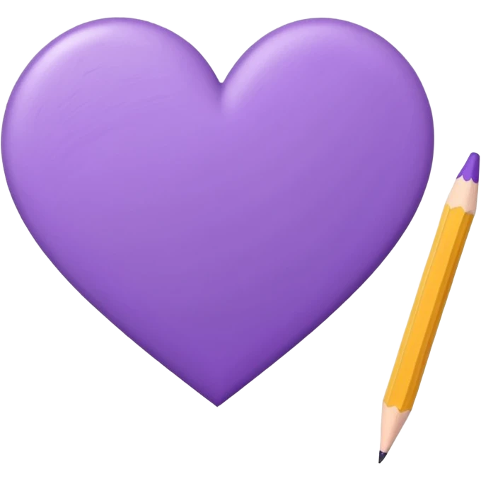 paper with empty Hand drawn purple heart contour  with pencil emoji