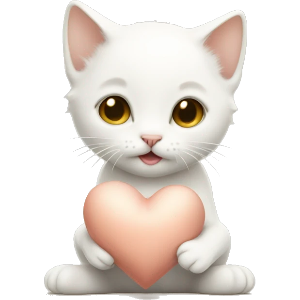 White kitten holding a beige heart  emoji