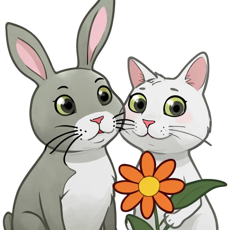 Rabbit and cat with flower emoji