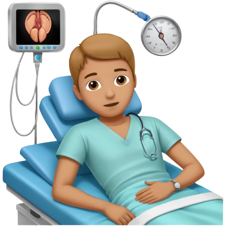 A patient lying on an examination bed in preparation for a colonoscopy procedure emoji