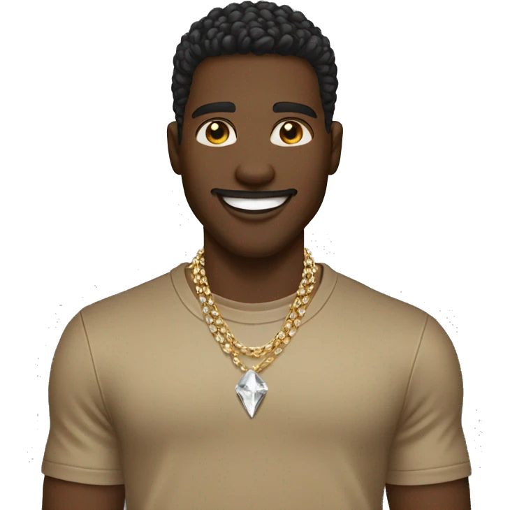 tan male black shirt wearing diamond chain with diamond grillz emoji