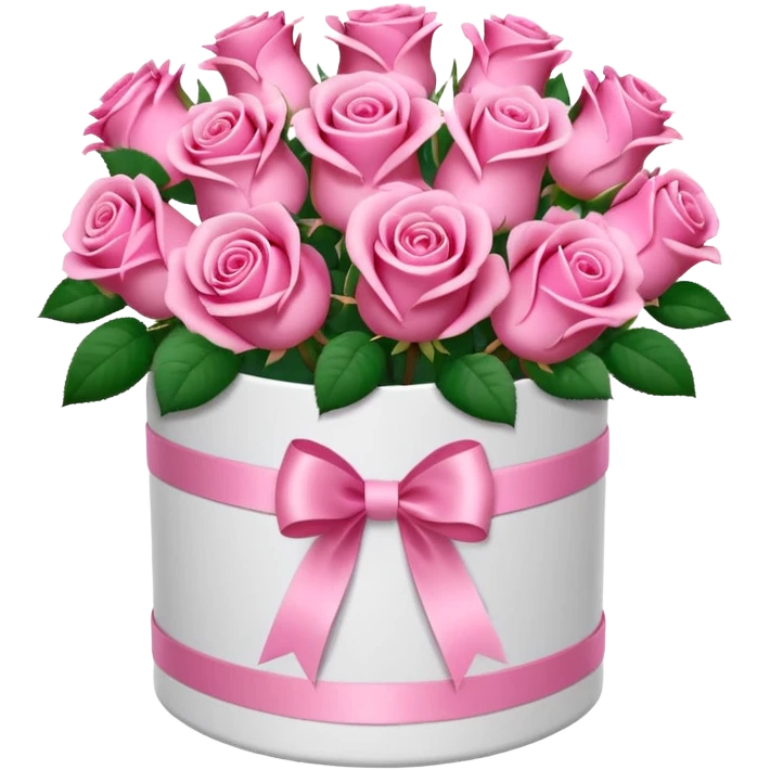 bouquet of pink 15 roses in a round white box emoji
