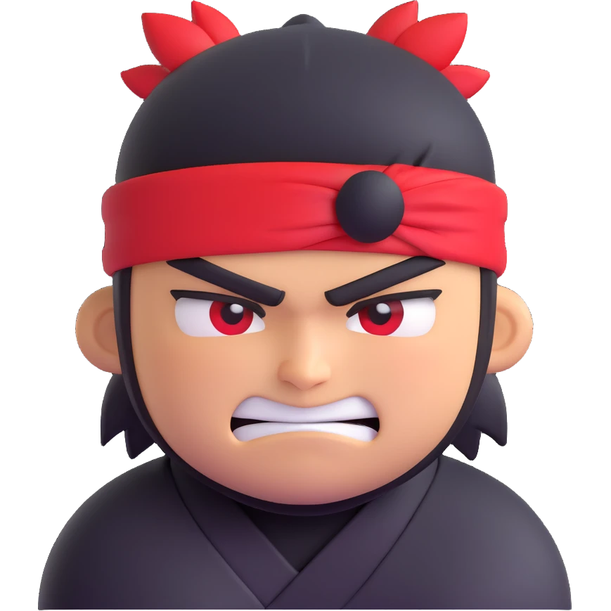 angry ninja emoji, red headband, furrowed brows, clenched teeth emoji