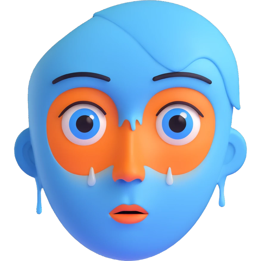 sad face, blue color tint, single tear emoji