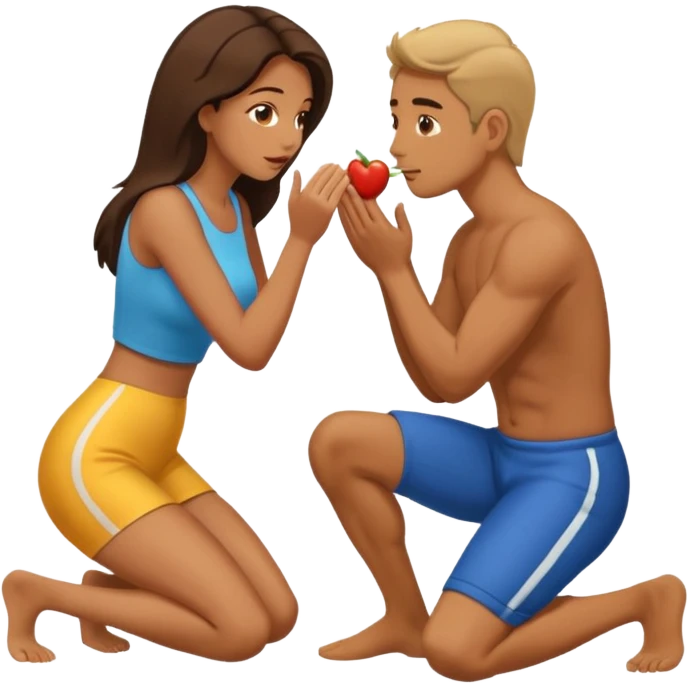 Mulher de joelhos fazendo um boquete em um homem emoji