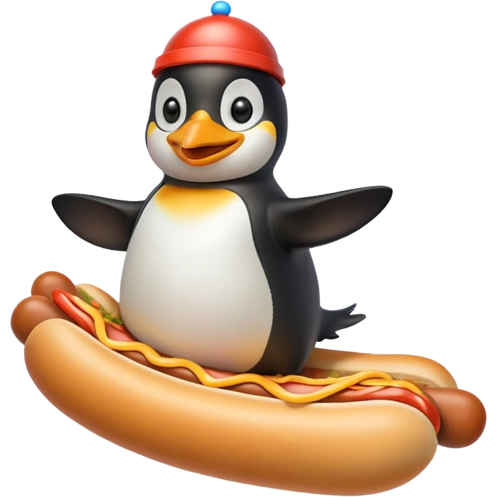 Penguin riding a hotdog emoji
