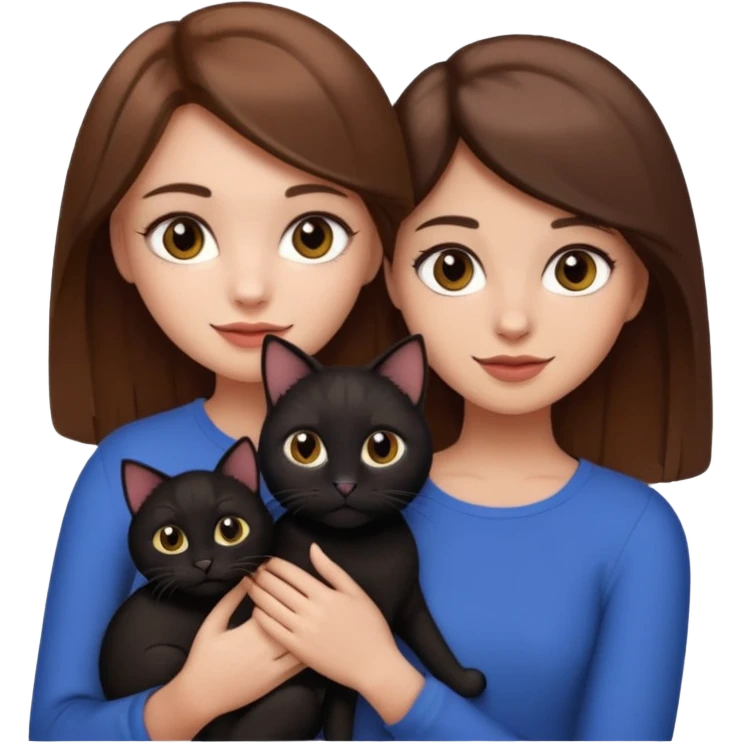 pretty girl with brown hair and makeup holding a black cat in arms with boyfriend with light skin and brown hair, emoji style emoji