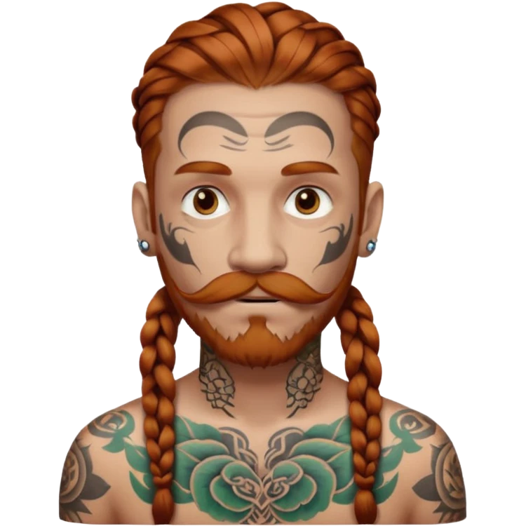 dark ginger braids man very white old very tattoed with the whitest mustache ever emoji