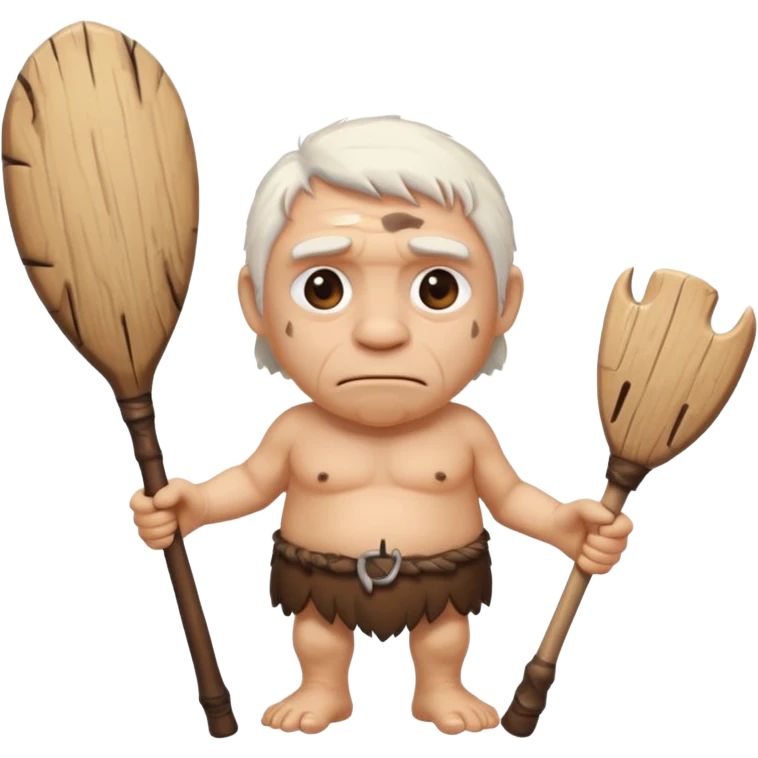 cute old Neanderthal with white hair, big eyes, and a club emoji style emoji