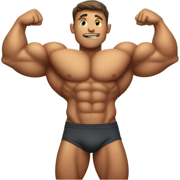 muscular boy flexing with a round inflated body  emoji