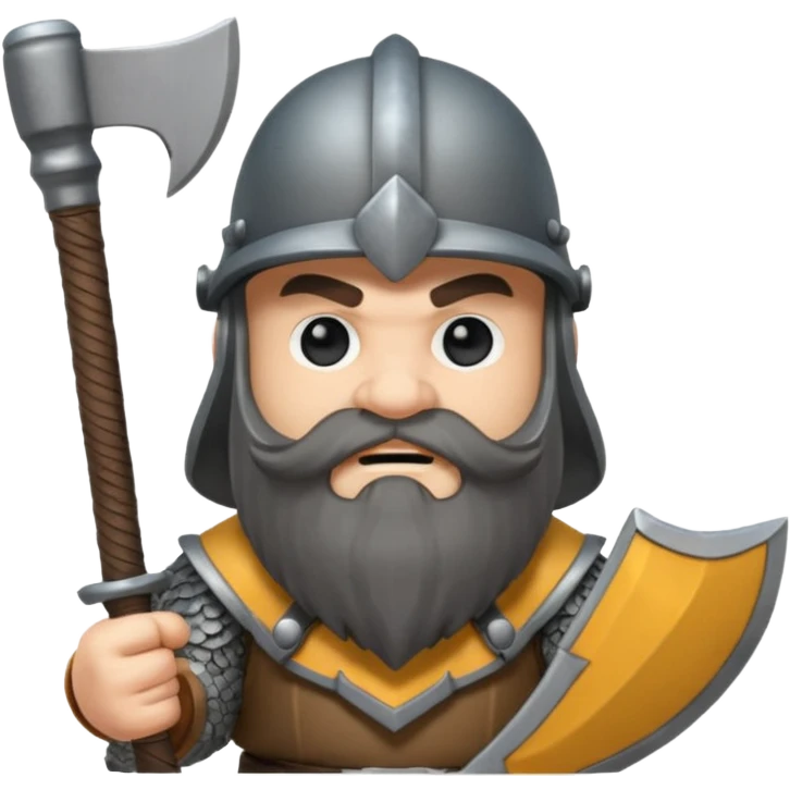 gimli the dwarf, dark beard, gray metal helmet, battle axe emoji