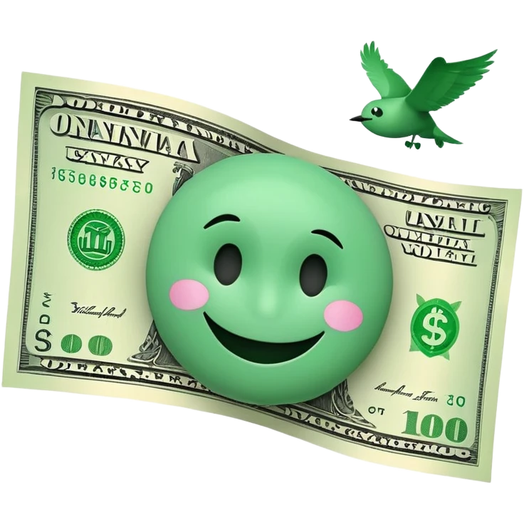 flying dollar banknote with a sad smiley face, dynamic, expressive style similar to 💸 emoji emoji