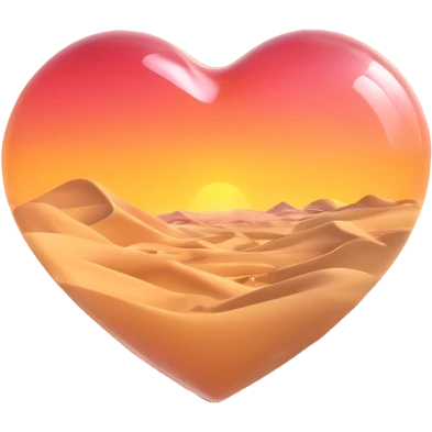 glass heart emoji containing empty desert sand dunes, no vegetation, realistic glass look emoji