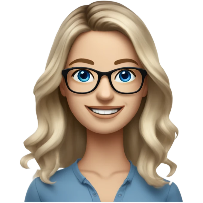 Shoulder length Balayage pale model lady with glasses and blue eyes happy  emoji