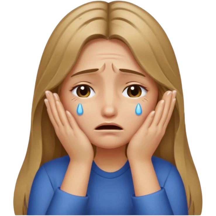 long Bronde hair girl crying with hands covering face emoji