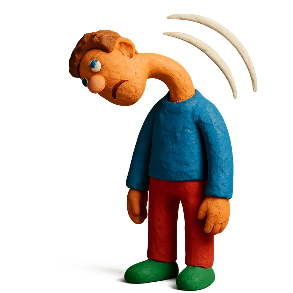 character with exaggerated neck bend, whiplash emoji
